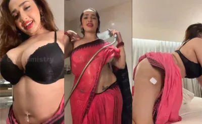Aditi Mistry Nude Boobs Nipples in Wet Pink Saree Hot Video – P01